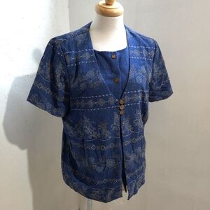 Alfred Dunner| petite Blue Denim Color Women's Floral Button Up Blouse